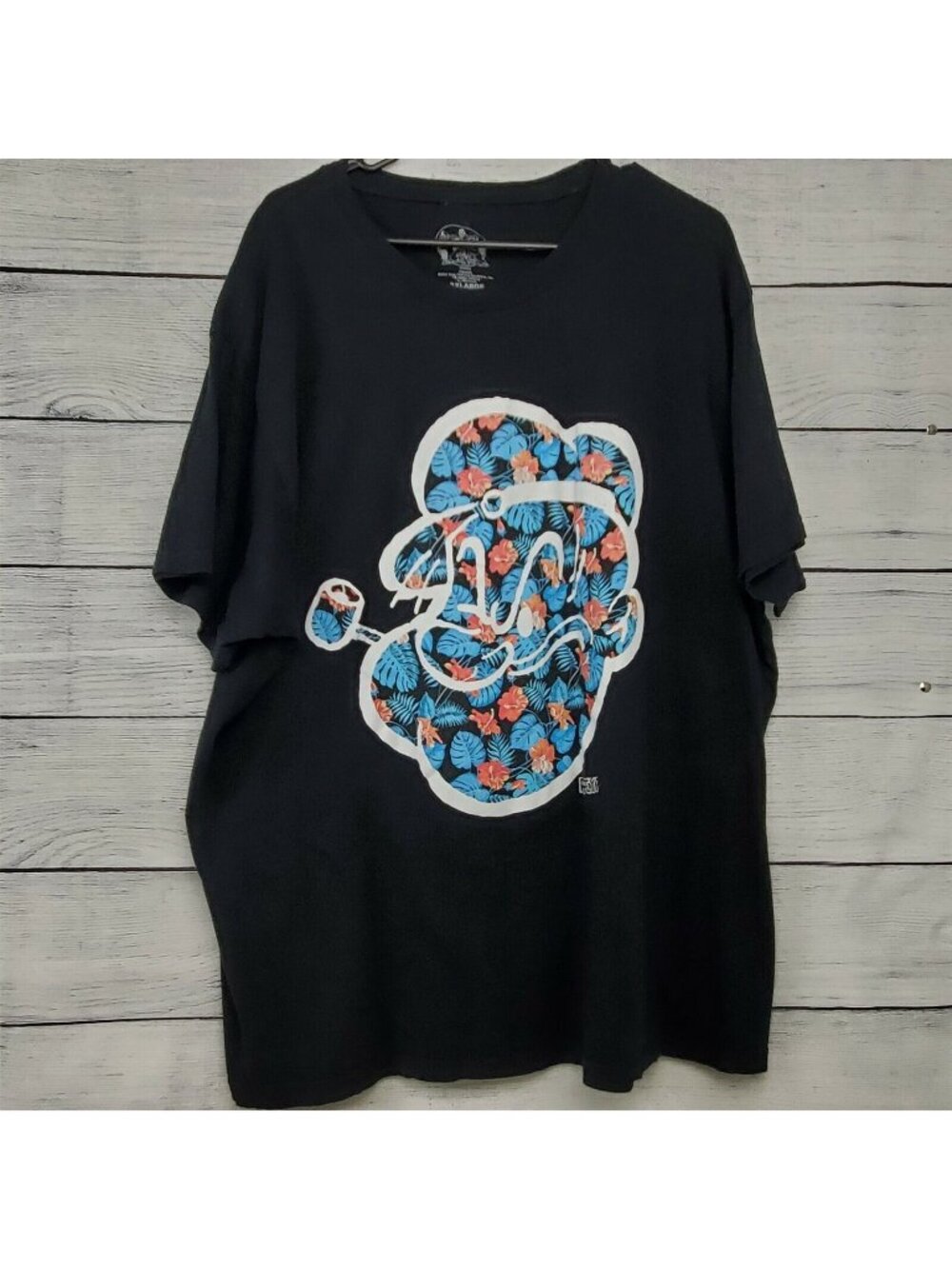 Popeye Adult Floral Graphic Print Short Sleeve T-Shirt Size 3XLarge EUC